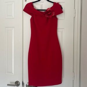 Red dress great for evening made by Badgley Mischka